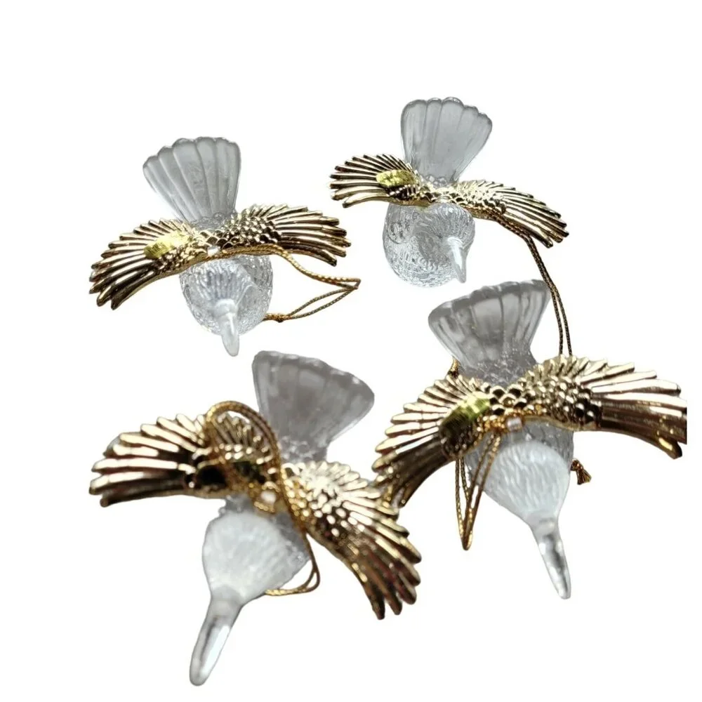 Vintage Acrylic Lucite Hummingbird Christmas Ornament Lot Clear Gold Taiwan 2.5